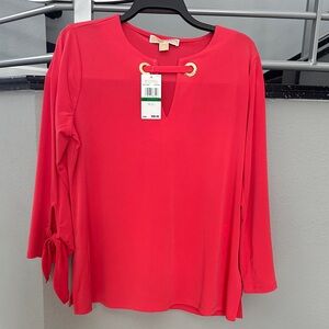 Michael Kors Coral Blouse with Gold Details Size L NWT